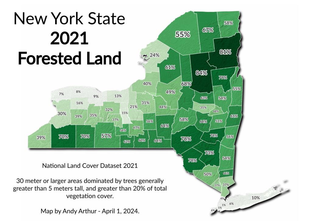 Percent of Land Forested - New York State Counties in 2021