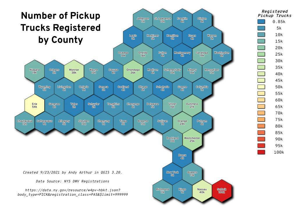 Number of Pickup Trucks Registered by County