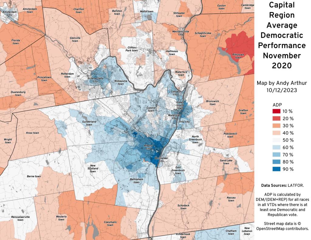 Capital Region 2020 Average Democratic Performance
