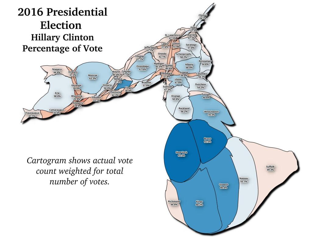  2016 Presidential Election In NY State Cartogram