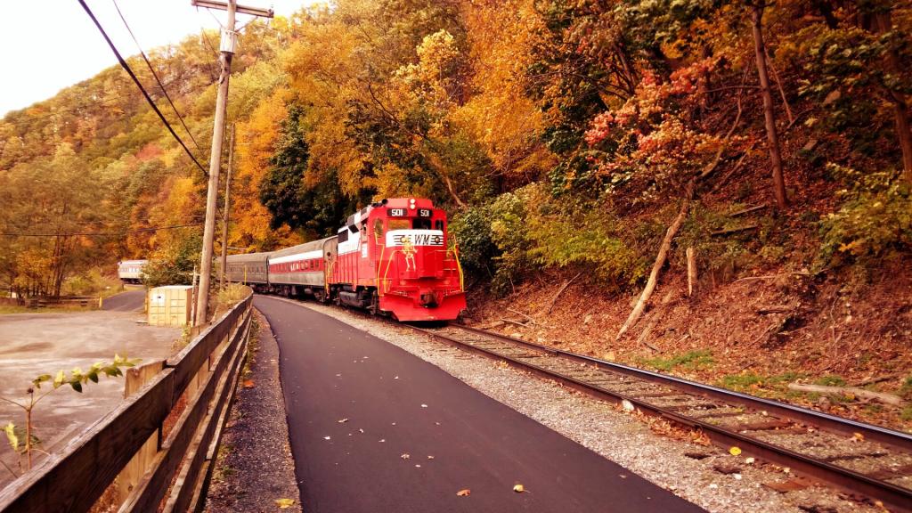 Tight Passage of Rail Trail By the Western Maryland Scenic Railroad