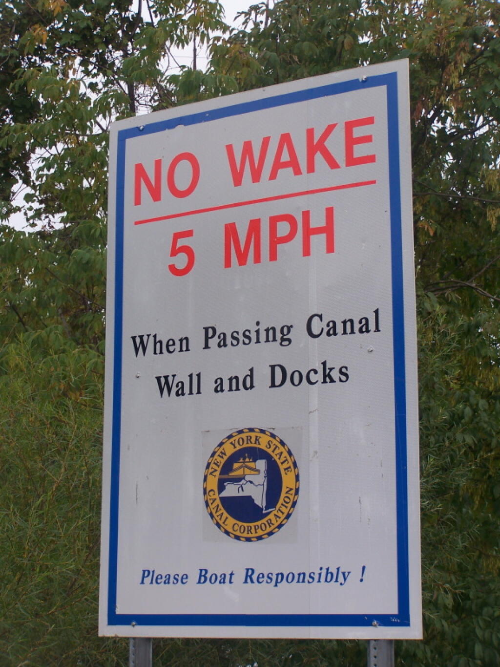No Wake Sign Along Erie Canal