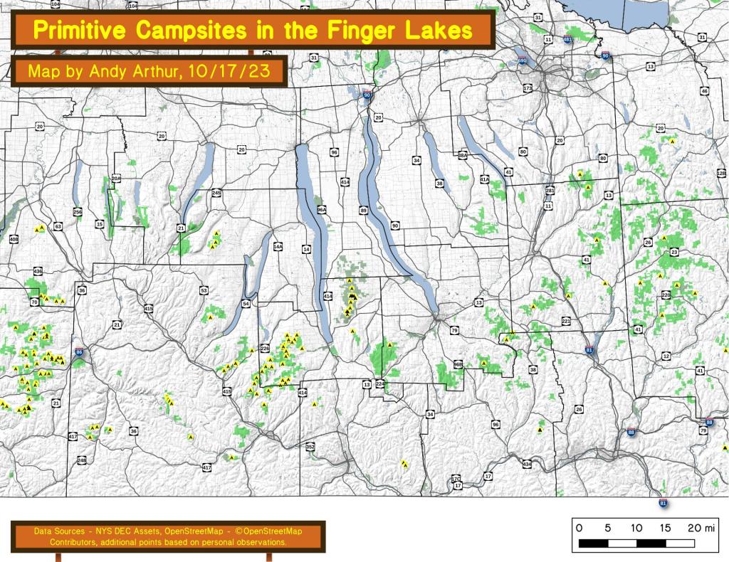 Map: Free Primitive and Roadside Campsites in the Finger Lakes
