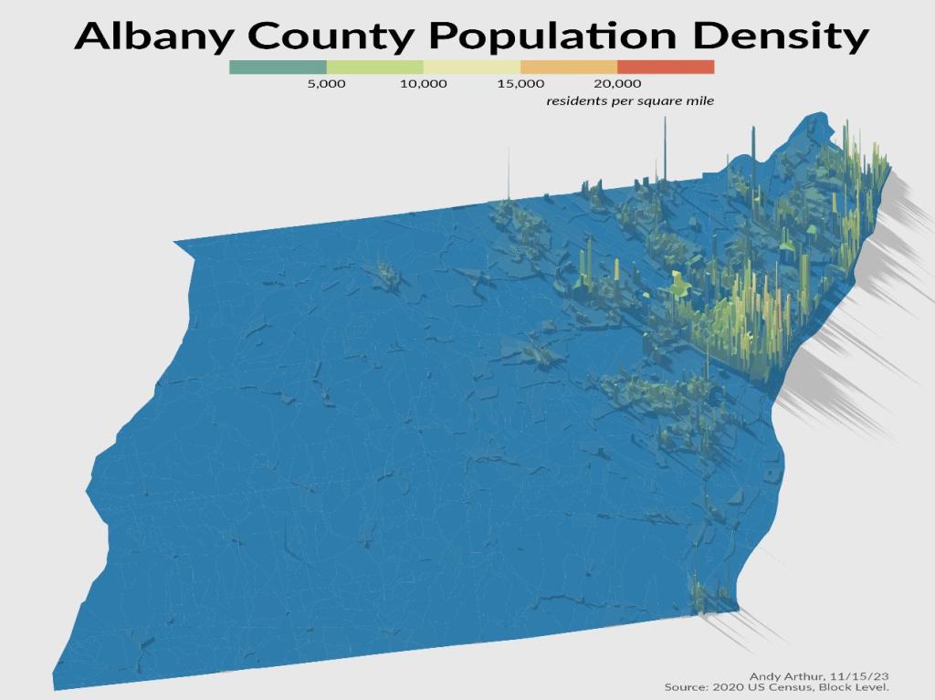 Albany County Population Density - 3D Rendering