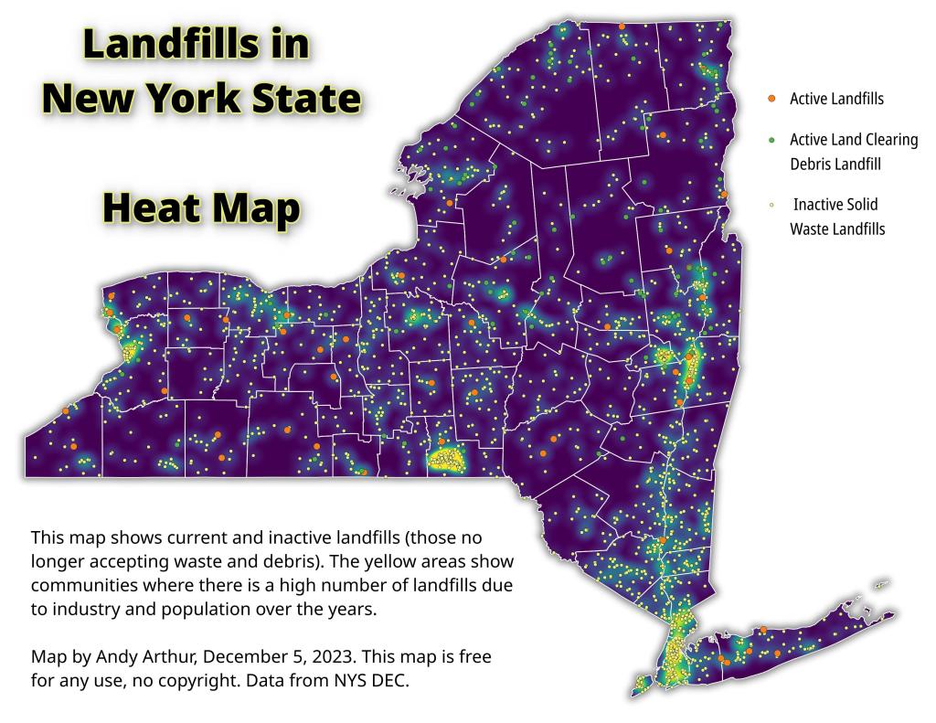 Active and Inactive Landfills in New York - State Heat Map