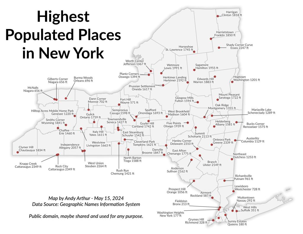 Highest Populated Places in New York