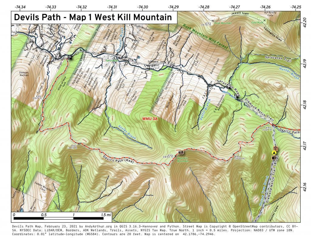 Devils Path - Map 1 West Kill Mountain