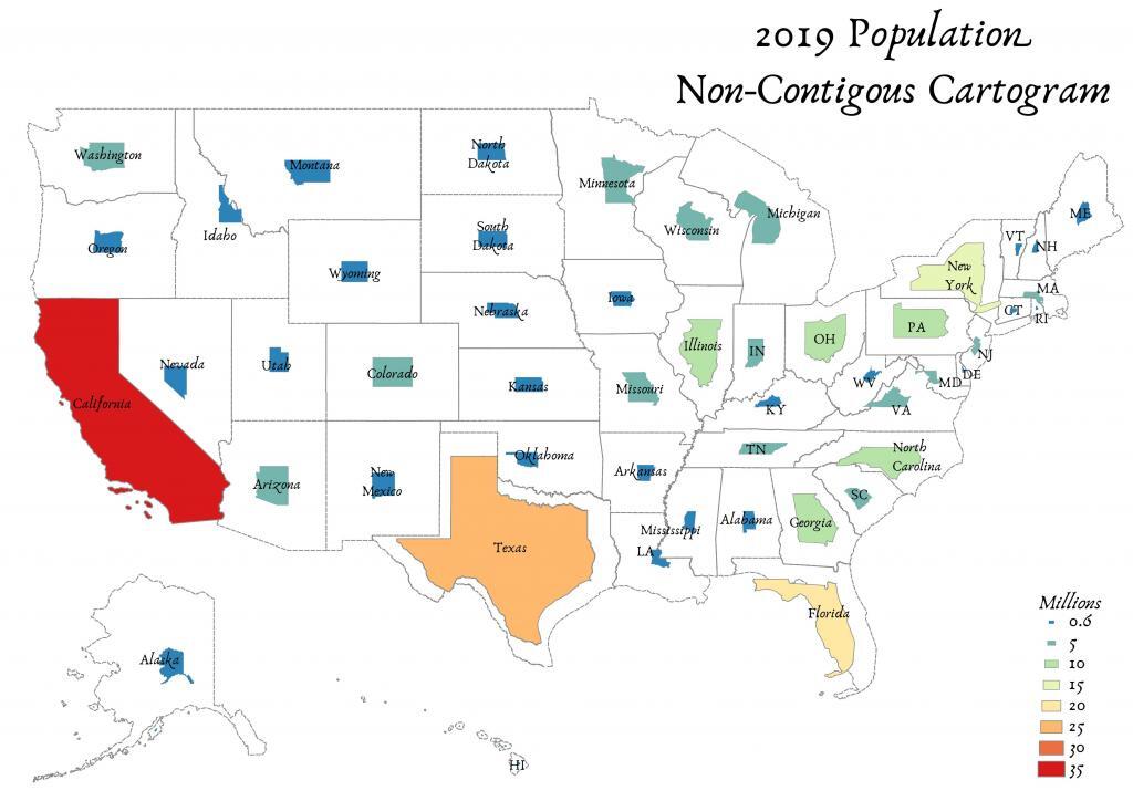 US Population Non Contiguous Cartogram