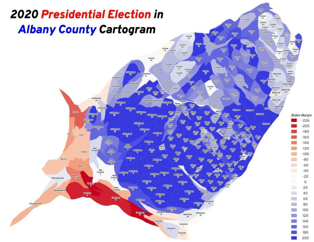2020 Presidential Election In Albany County Cartogram