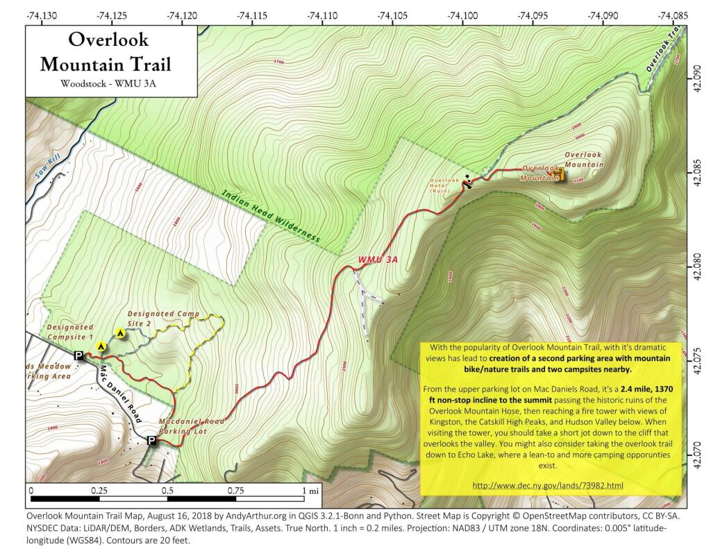 Overlook Mountain Trail Map Map: Overlook Mountain Trail | Andy Arthur.org