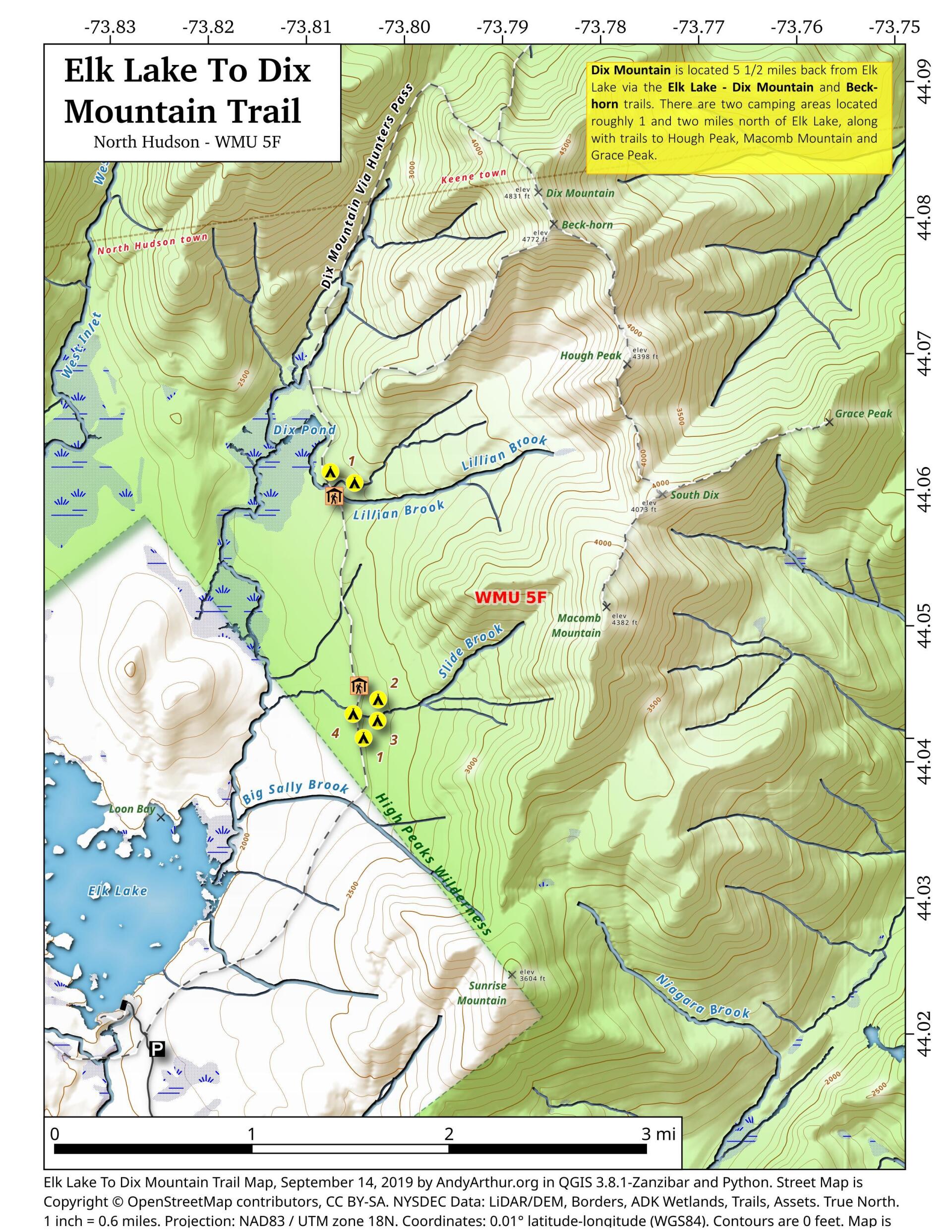 Elk Lake Trail Map Map: Elk Lake To Dix Mountain Trail | Andy Arthur.org