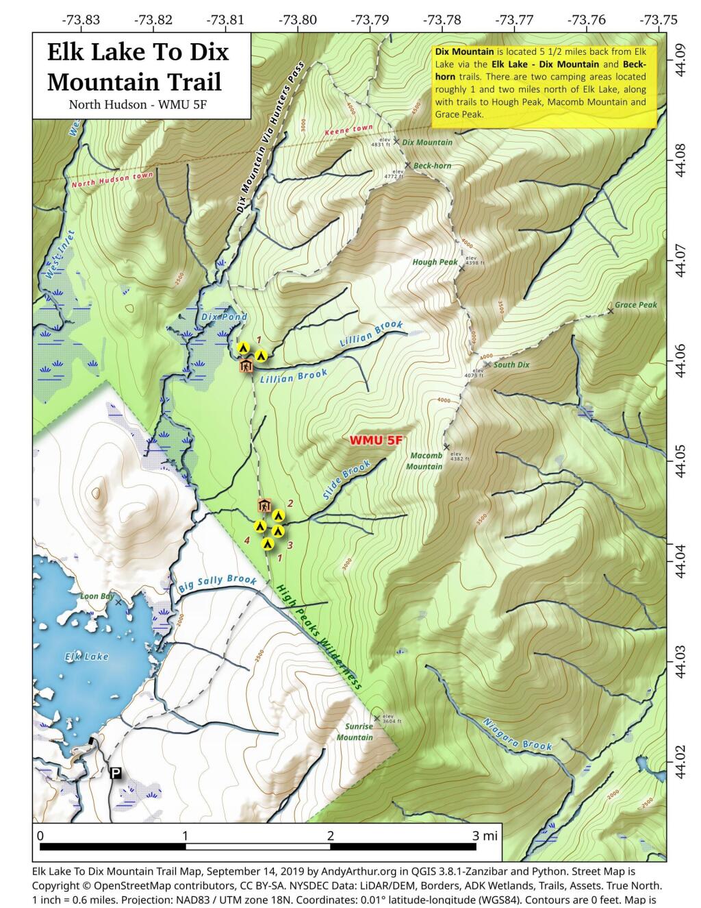 Map: Elk Lake To Dix Mountain Trail - Andy Arthur.org