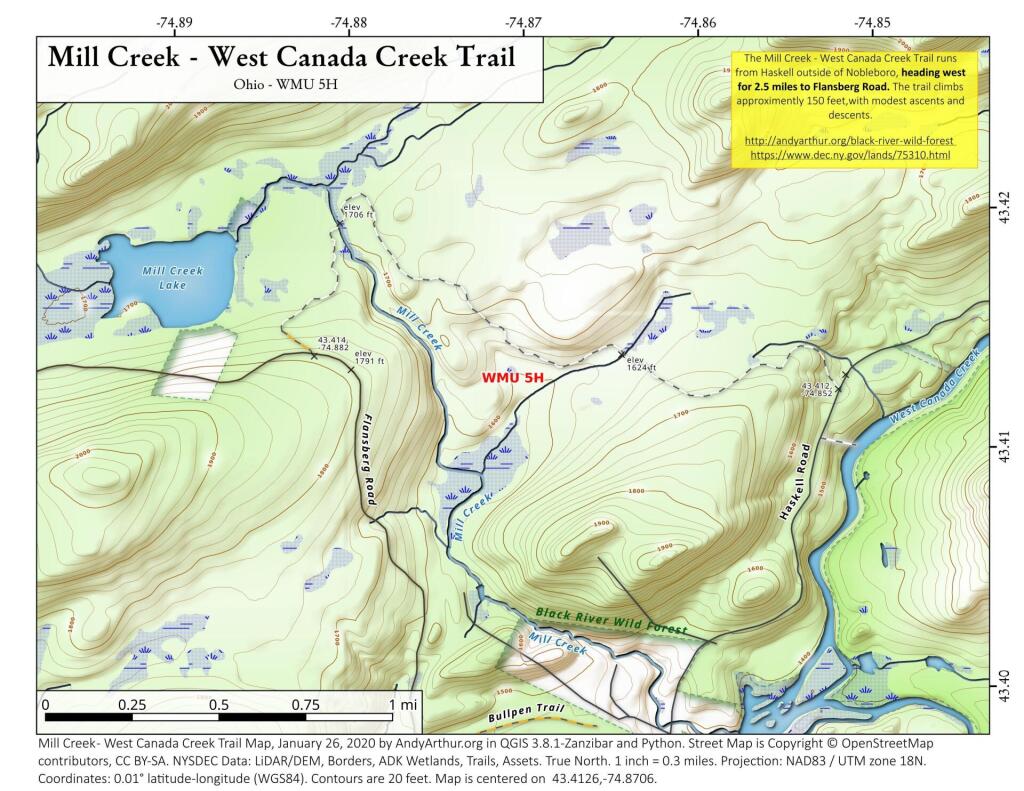 Map Mill Creek West Canada Creek Trail Andy