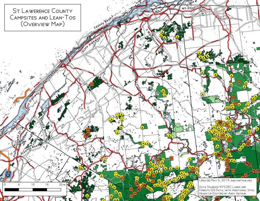 Map: St Lawerence County Primative Campsites And Lean Tos | Andy Arthur.org