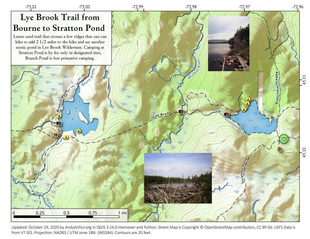 Map: Lye Brook Trail From Bourne To Stratton Pond - Andy Arthur.org