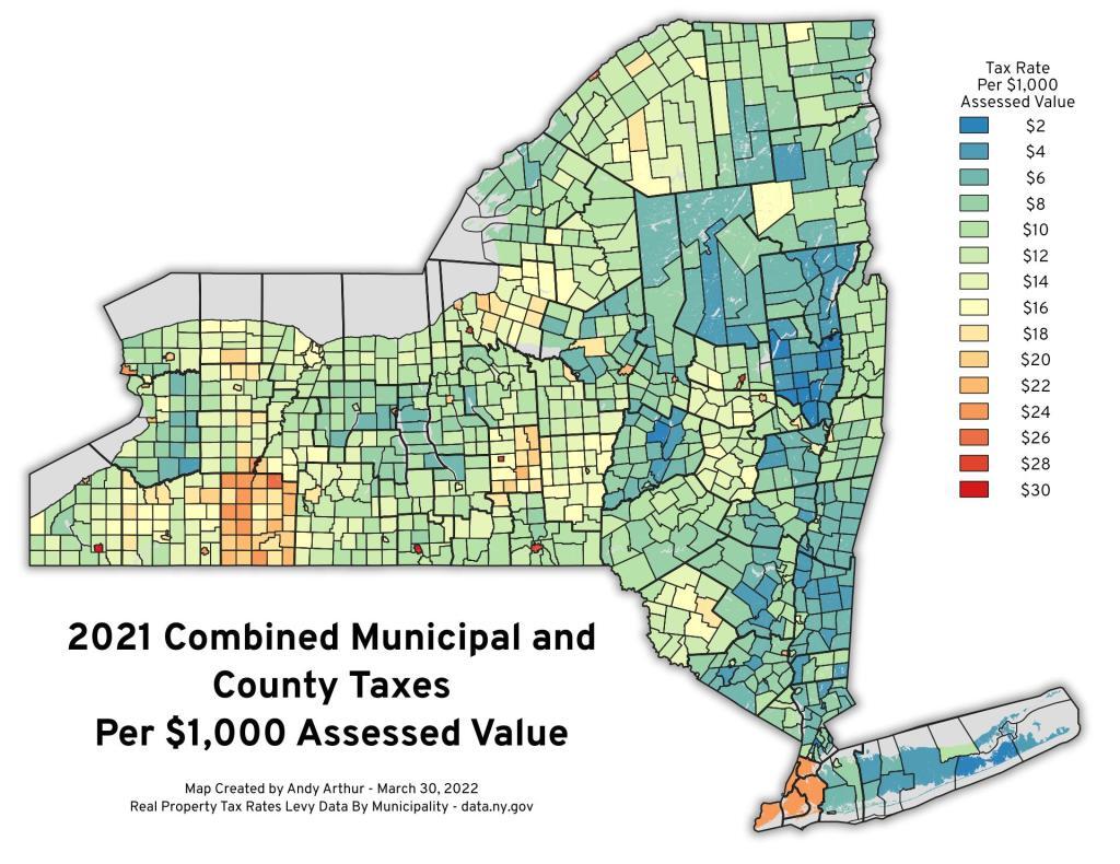 Thematic Map 2021 Combined Municipal and County Taxes Per 1,000