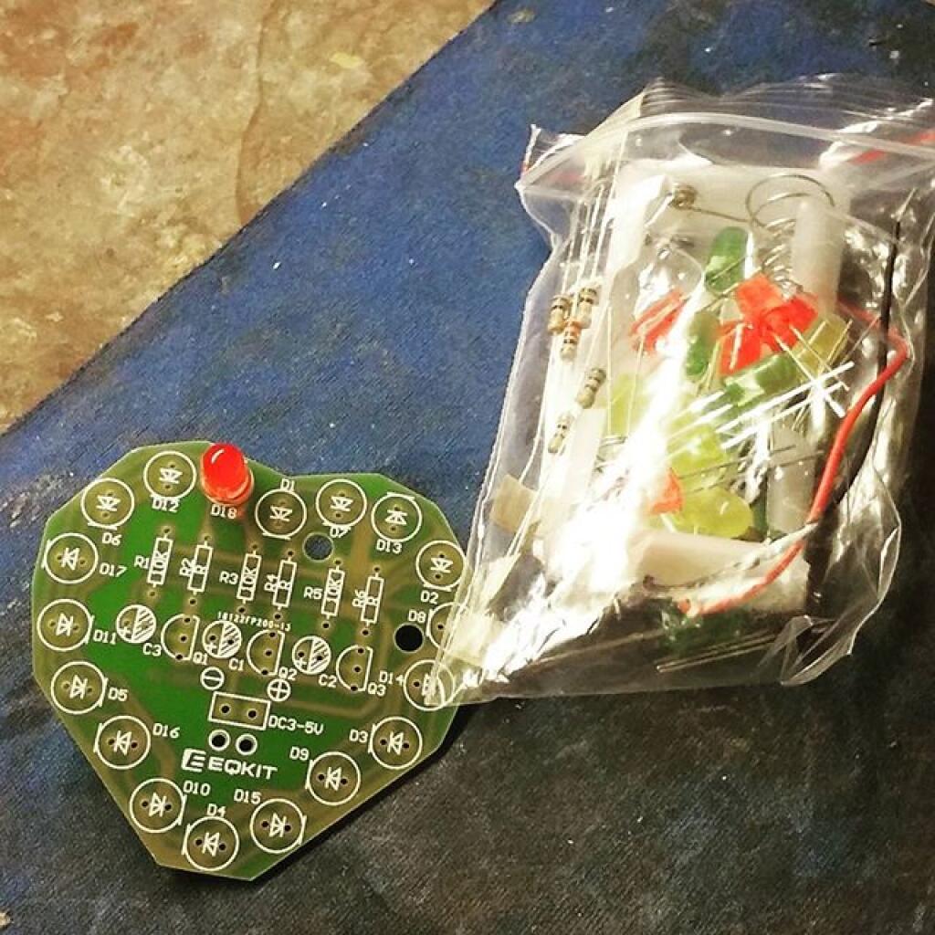 Photo: Very inexpensive, direct from China electronics soldering practice kit I'm building. Blinking heart!