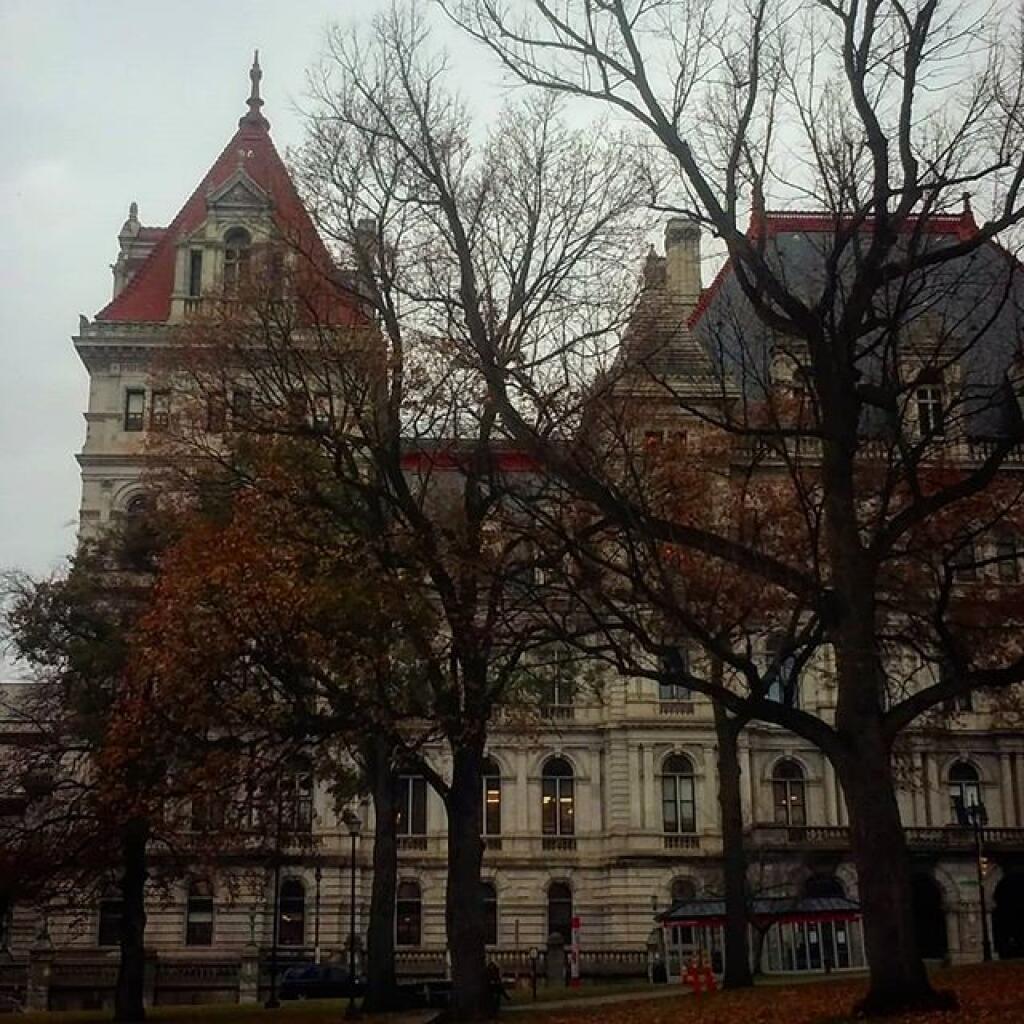 Photo: Gaudy old state office building downtown on a rainy day