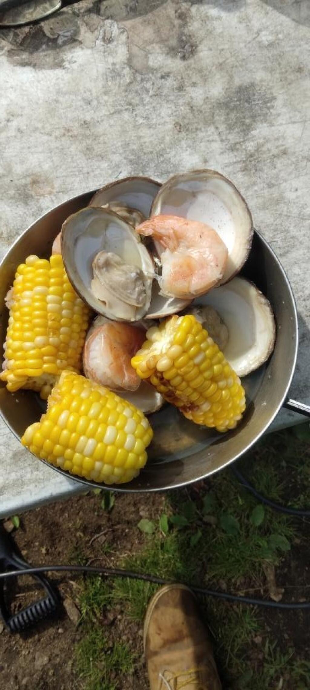 Photo: Clams, shrimp and sweet corn for lunch