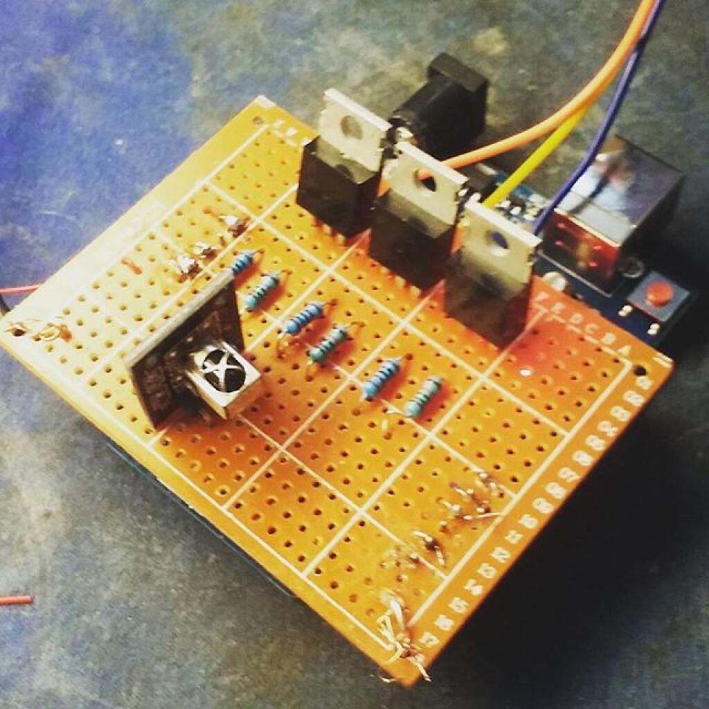 Photo: LED Driver built on perfboard as Arduino shield