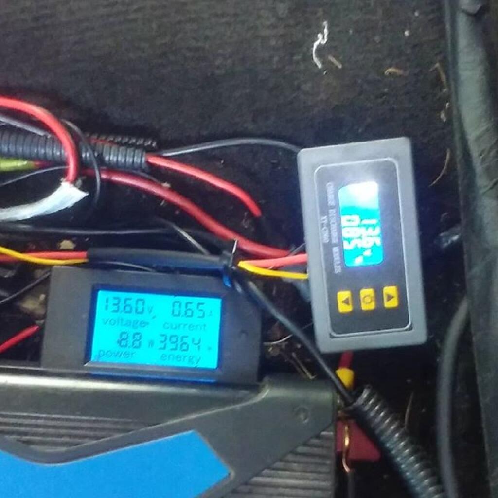 Photo: Left - Solar input gauge, Right - Starter battery control
