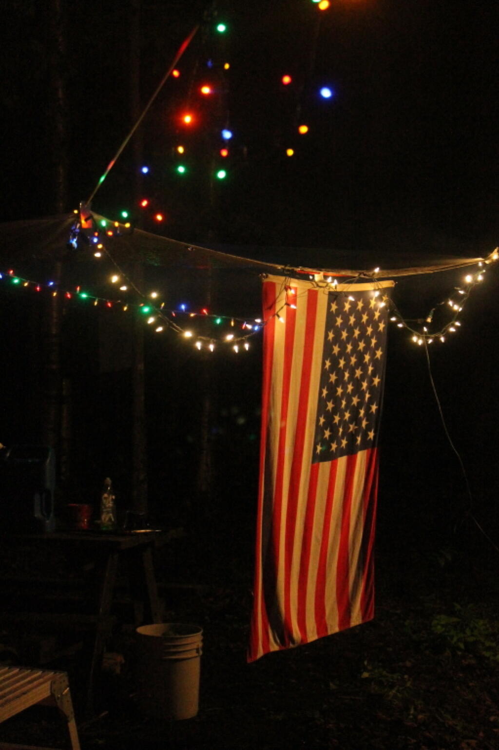 Photo: Flags on a Rainy Evening at Camp