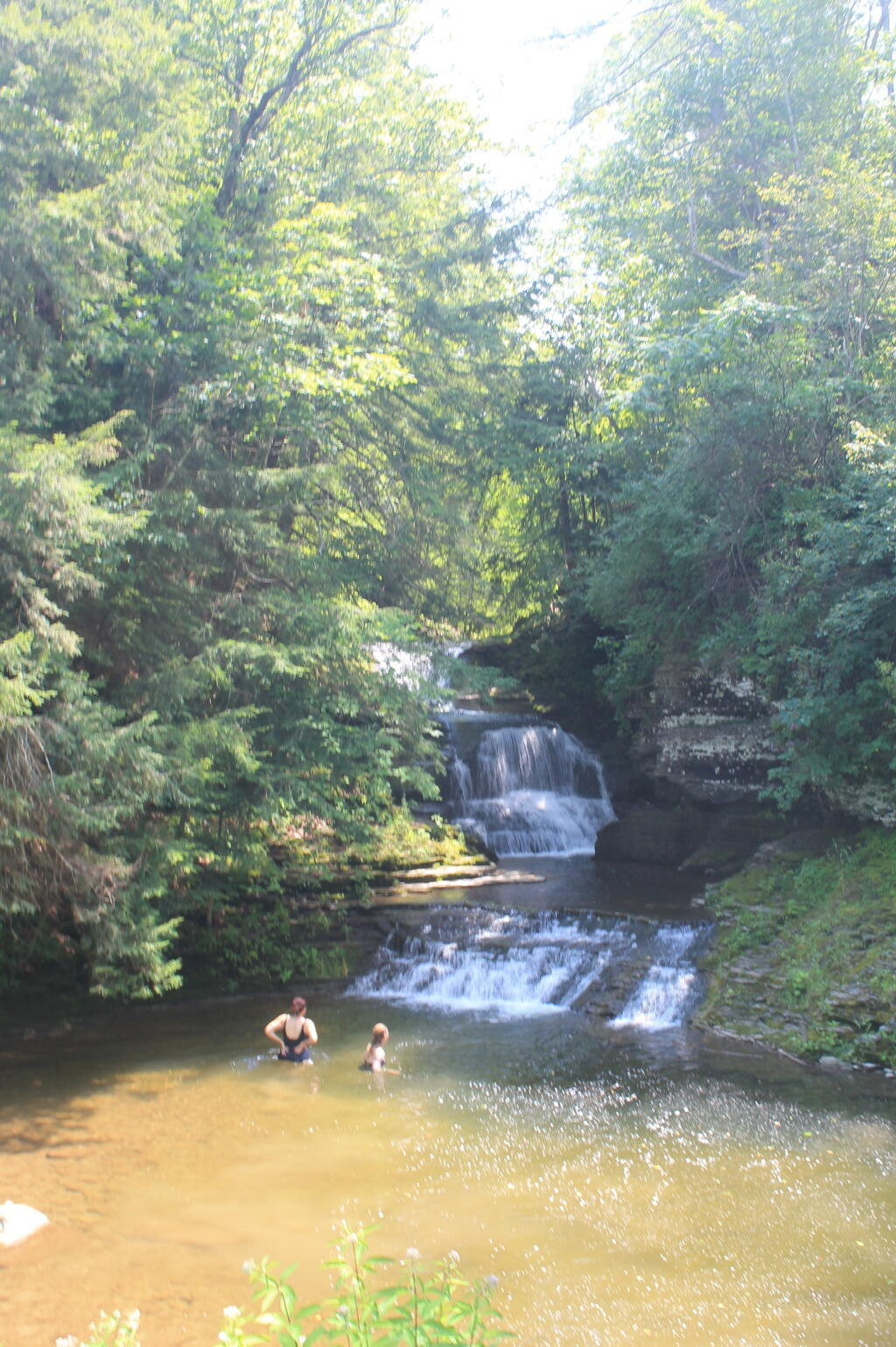 Photo: People Swimming in Upper Falls Near Gristmill