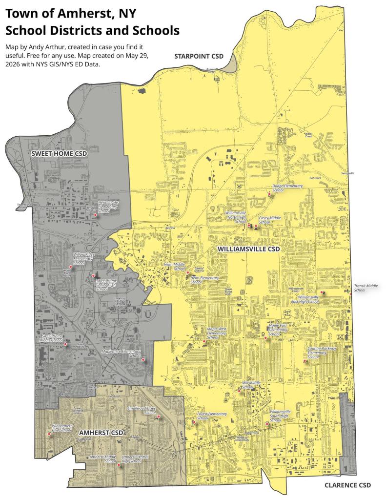 Map: Town of Amherst, NY School Districts and Schools