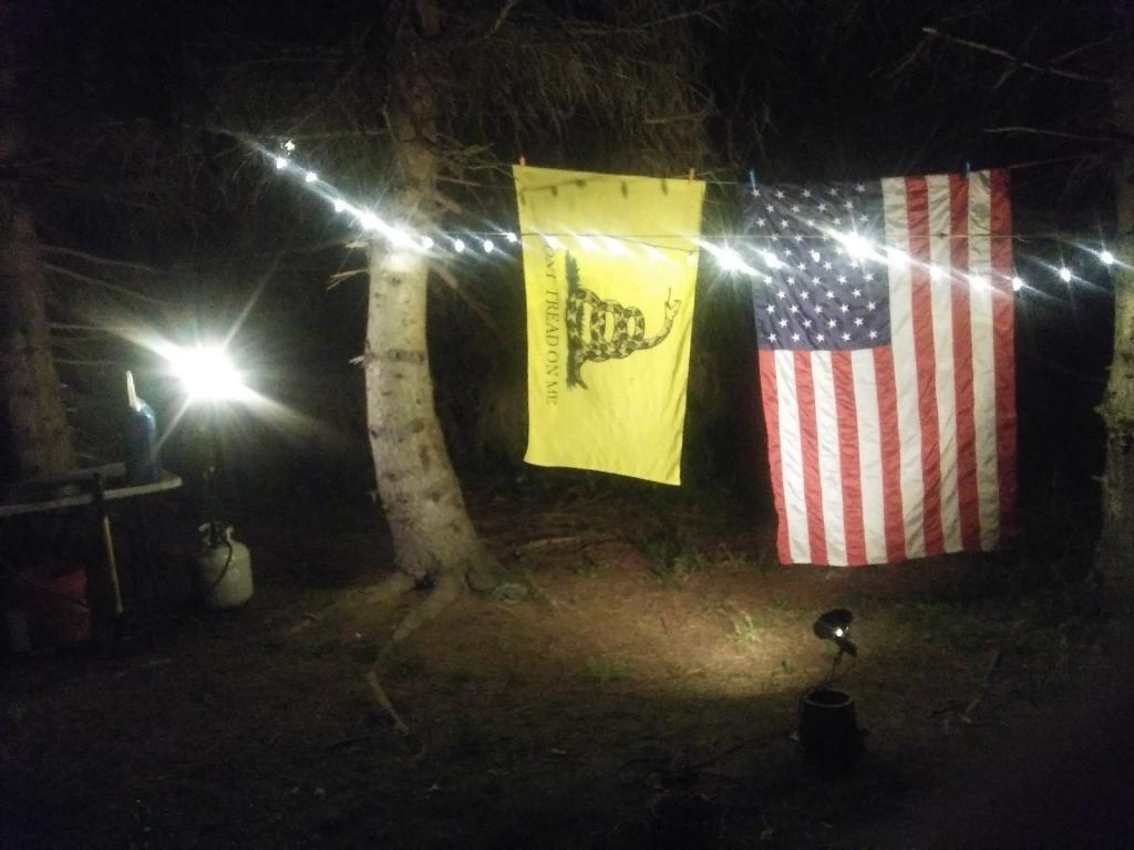 Photo: Flags were brightly lit