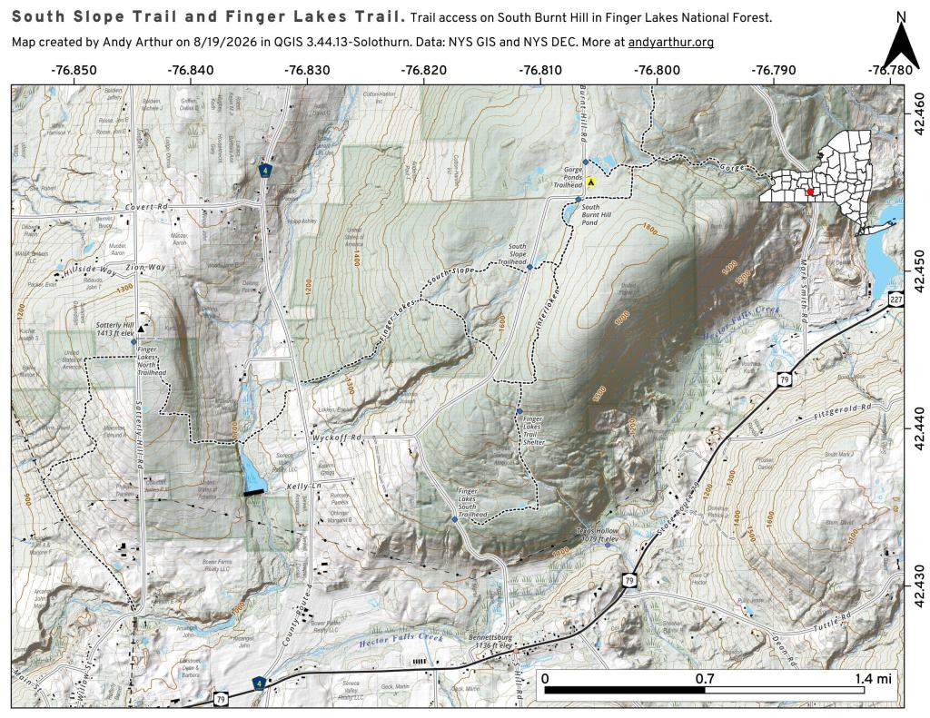 Map: South Slope Trail and Finger Lakes Trail